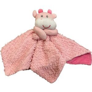 Baby Essentials Pink Hippo Plush Lovey Security Blanket Comfort Toy